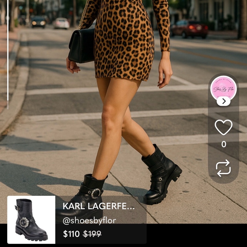 Karl Lagerfeld Black Leather Buckle Moto Ankle Boots